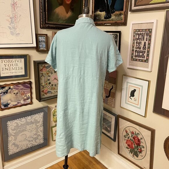 J. Jill Womens Light Blue Linen Short Sleeve Button-Down Shirt Dress 1X - Picture 3 of 4